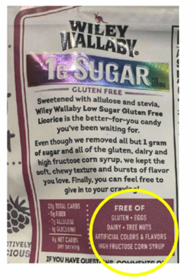 Image of ingredient list with black text and yellow circle