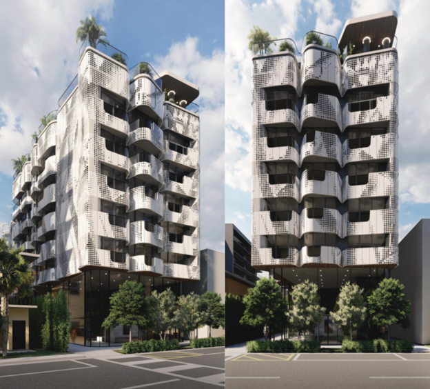 Two images of hotel building