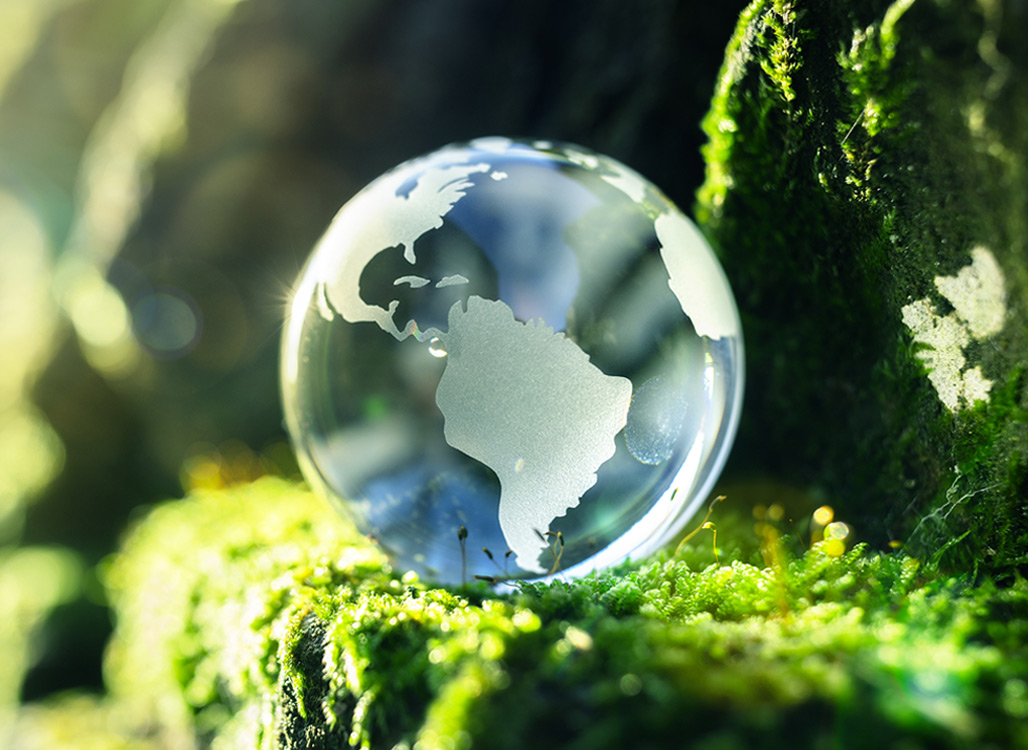 Green landscaping with globe