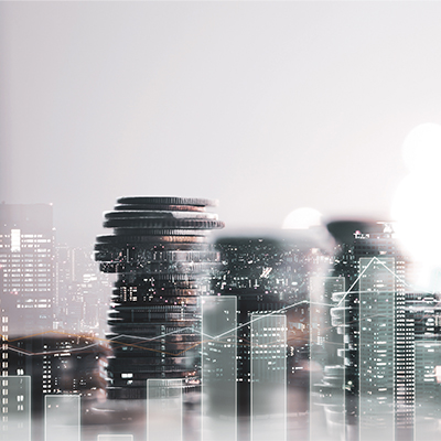 Piles of coins and bar graph