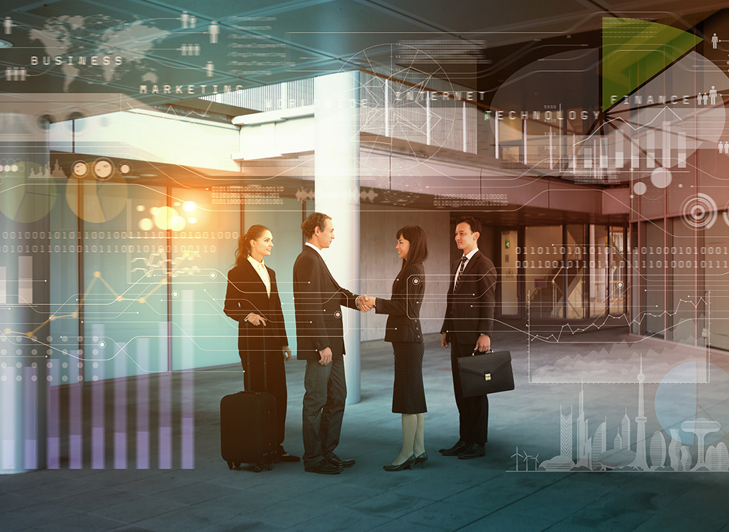 Business handshake in office