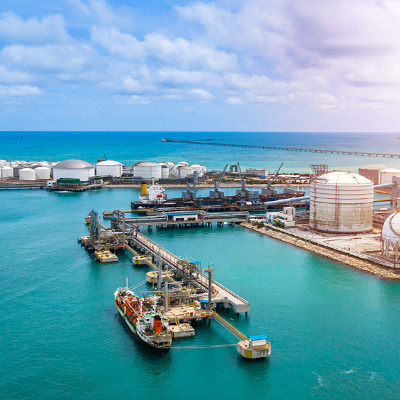 Dock with boat and gas tanks