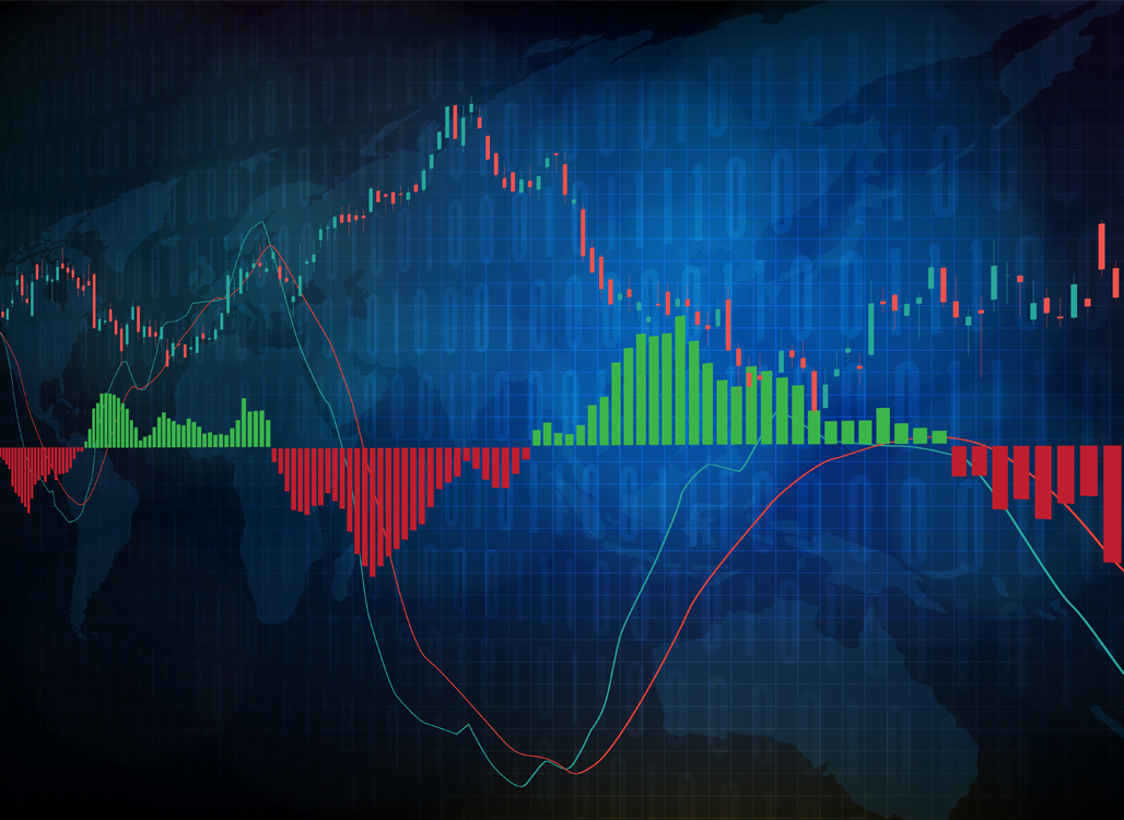 Red and green lines on blue background