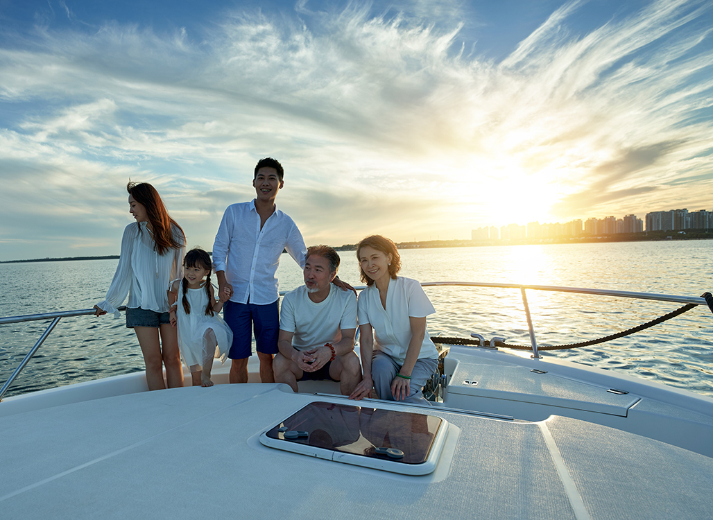 Family on boat in water