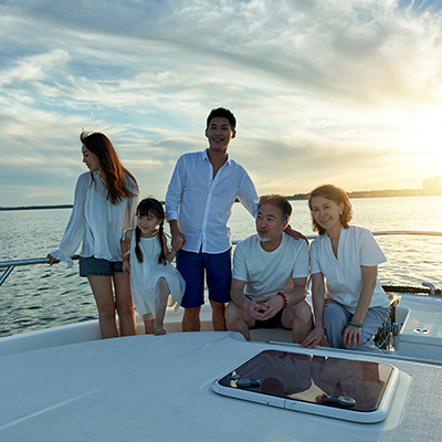 Family on boat in water