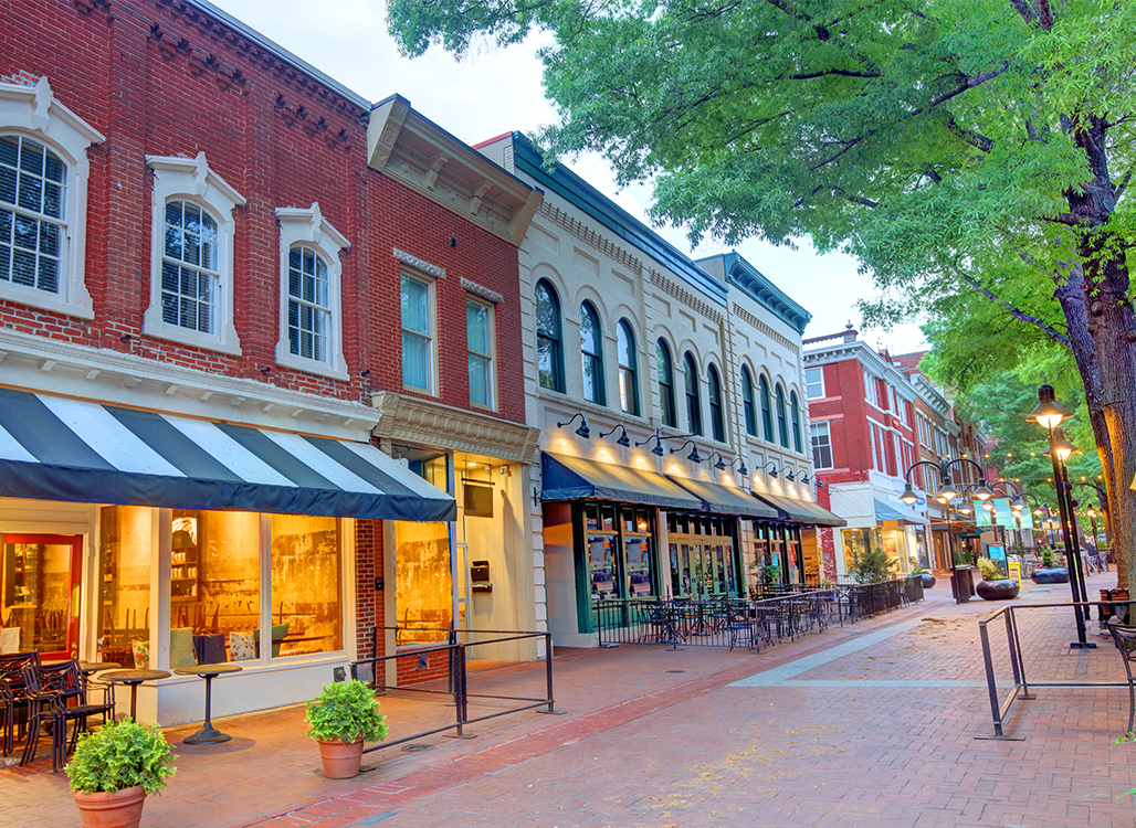 Shops along a brick street
