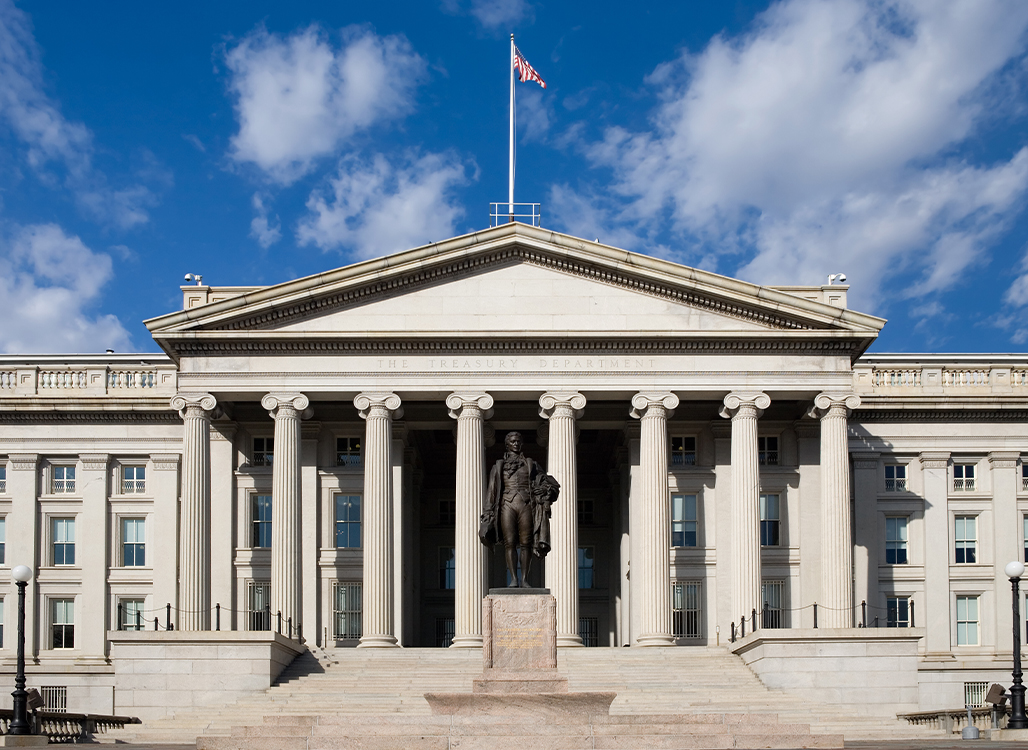 Courthouse with US flag