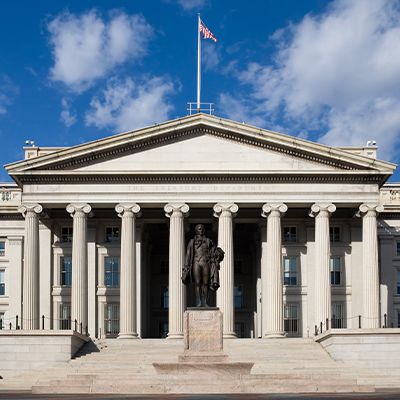 Courthouse with US flag